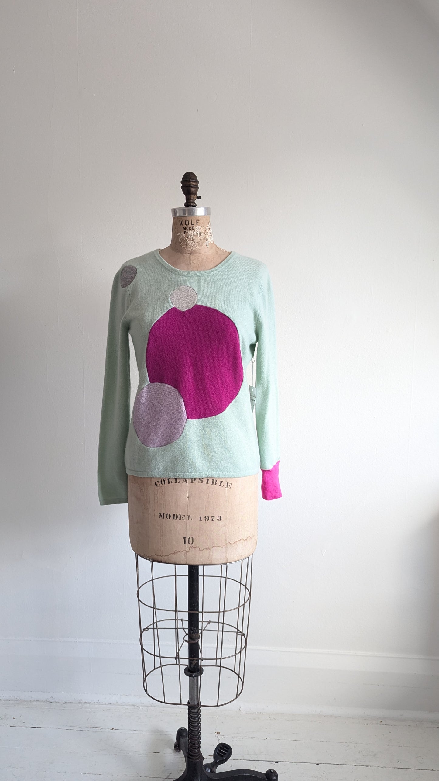 Abstract Art Patched Upcycled Cashmere Sweater S/M #ART13