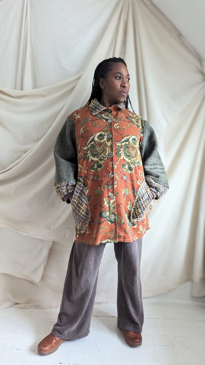 Inga Jacket with Vintage Wool & Upcycled Drapery and Boucle 2X/3X #INGA9