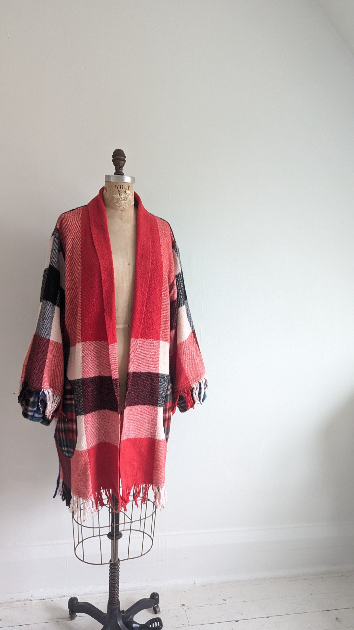 Vivianne Fringed Jacket with Upcycled Vintage Wool Blanket Size XL/2X #VIVW26