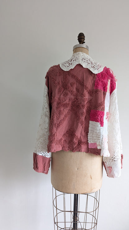 Vivianne Cropped Jacket with Upcycled Vintage Chenille Patchworked Size M/L #VIVCH5