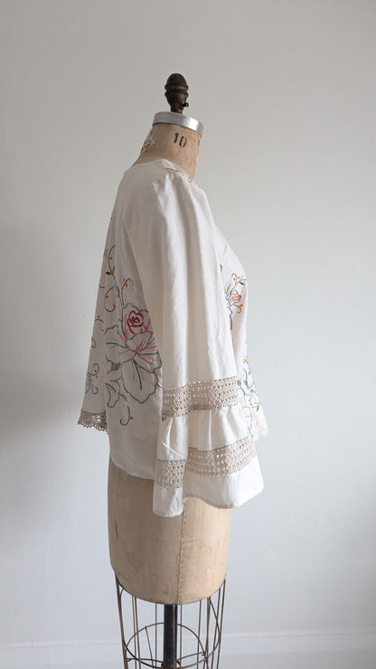 Chloe Top with Vintage Cotton Embroidered & Crochet Inset Size M #CHL8