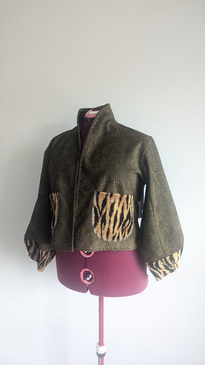 Vivianne Cropped Jacket with Upcycled Throw Blankets Size XL/2X #VIVT1