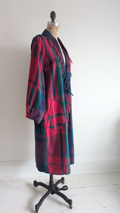 Vivianne Duster with Upcycled Red Cotton Plaid Size M/L #VIVC1