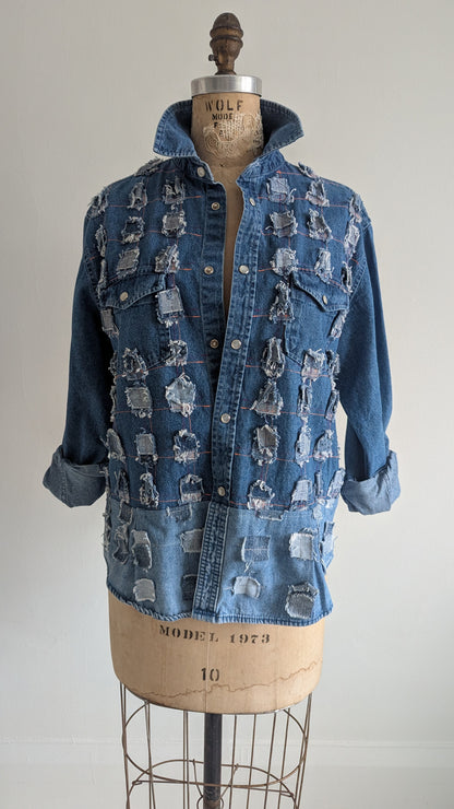 Upcycled Modern Workwear Denim Shirt - Square Series Size L #DEN9