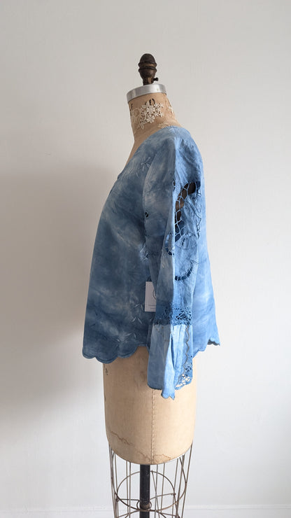 Chloe Top with Vintage Embroidered Cotton Naturally Indigo Dyed Size M #CHL11