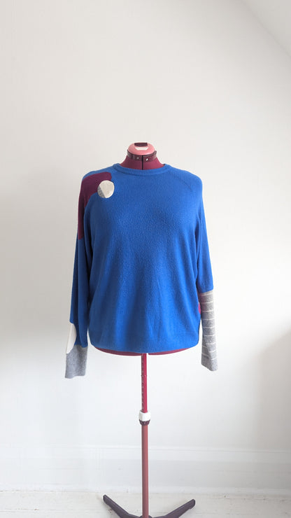 Abstract Art Patched Upcycled Cashmere Sweater 2X/3X #ART15