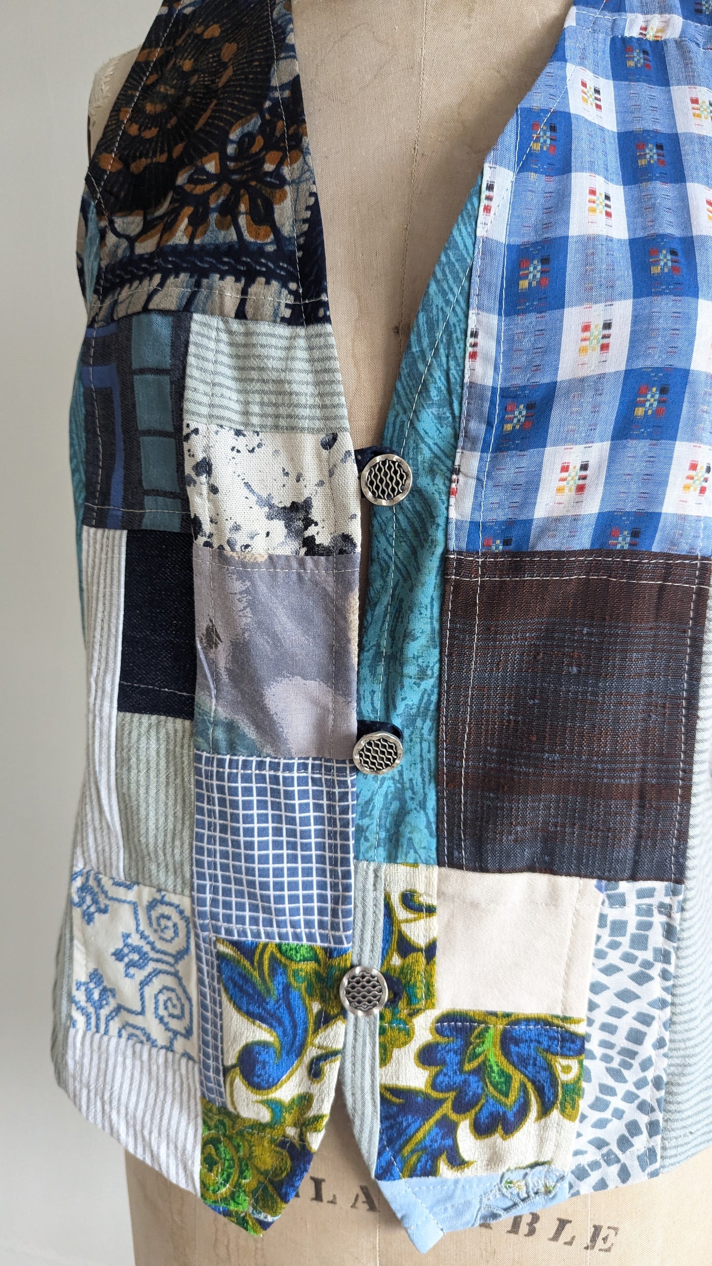 Margo Vest with Patchworked Upcycled Textiles XS/S #MARGOV3