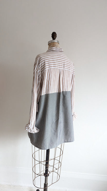 Upcycled Modern Workwear Pinstripe Shirt - Circle Series Size M/L #PIN3