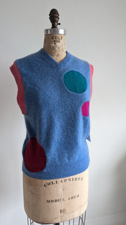 Abstract Art Patched Upcycled Cashmere Vest Size S/M #ARTV14