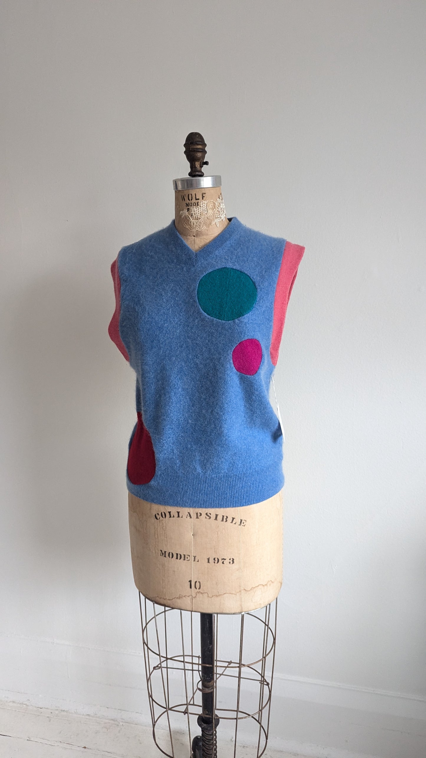 Abstract Art Patched Upcycled Cashmere Vest Size S/M #ARTV14