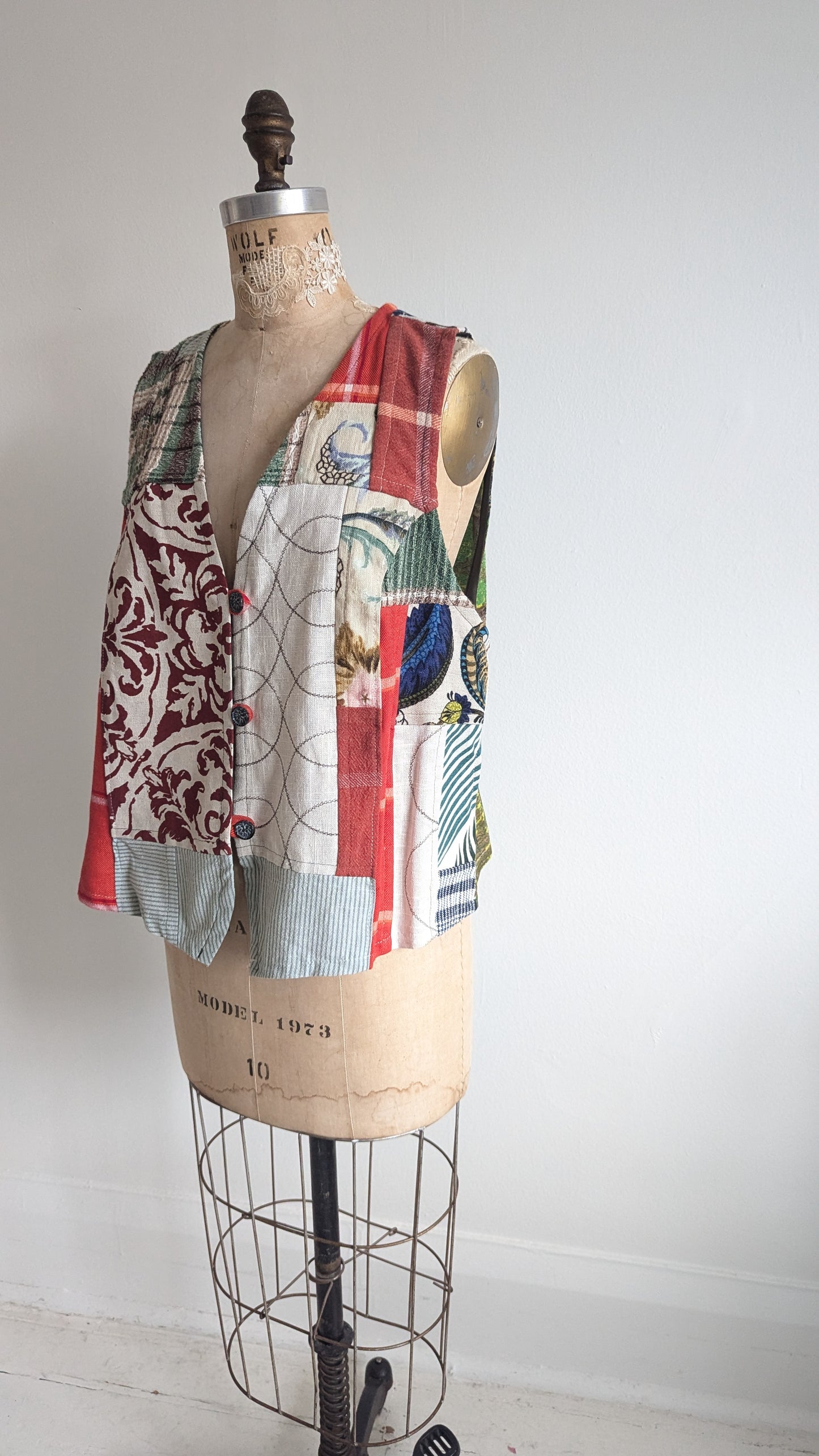 Margo Vest with Patchworked Upcycled Textiles XL/2X #MARGOV13