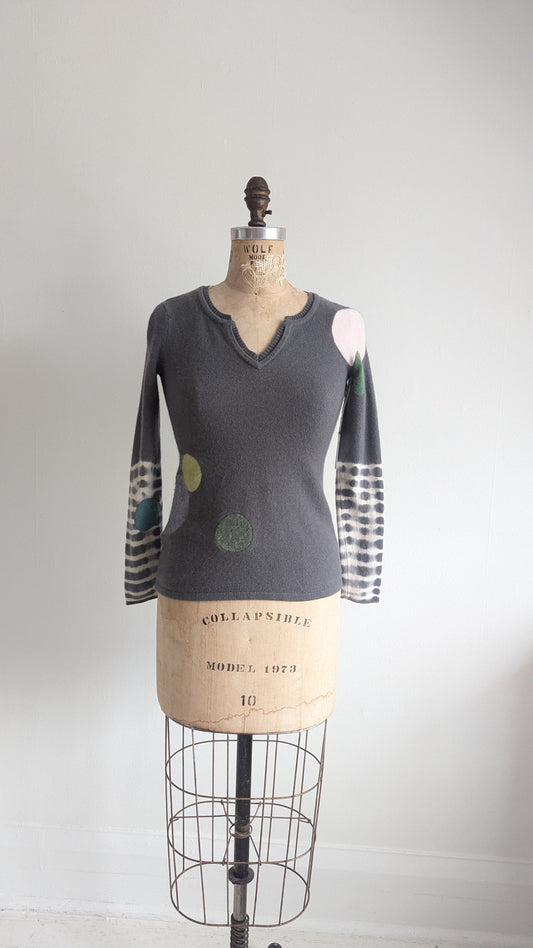 Abstract Art Patched Upcycled Saks Fifth Ave Cashmere Sweater XS #ART14