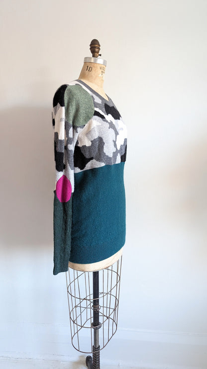 Abstract Art Patched Upcycled Cashmere Sweater S - L #ART1