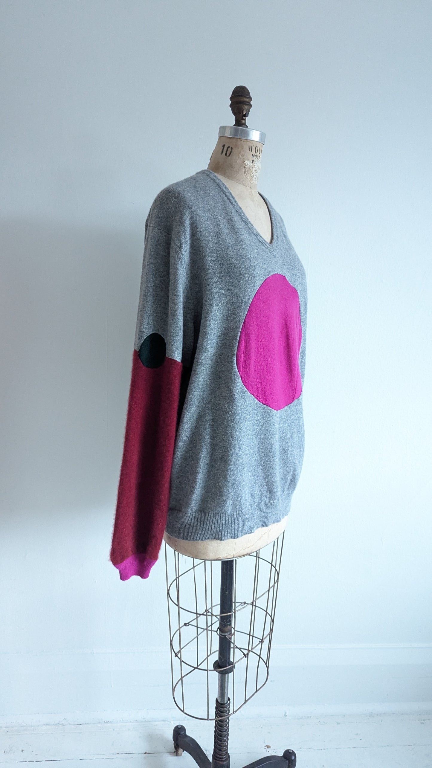 Abstract Art Patched Upcycled Cashmere Sweater XL/2X #ART29