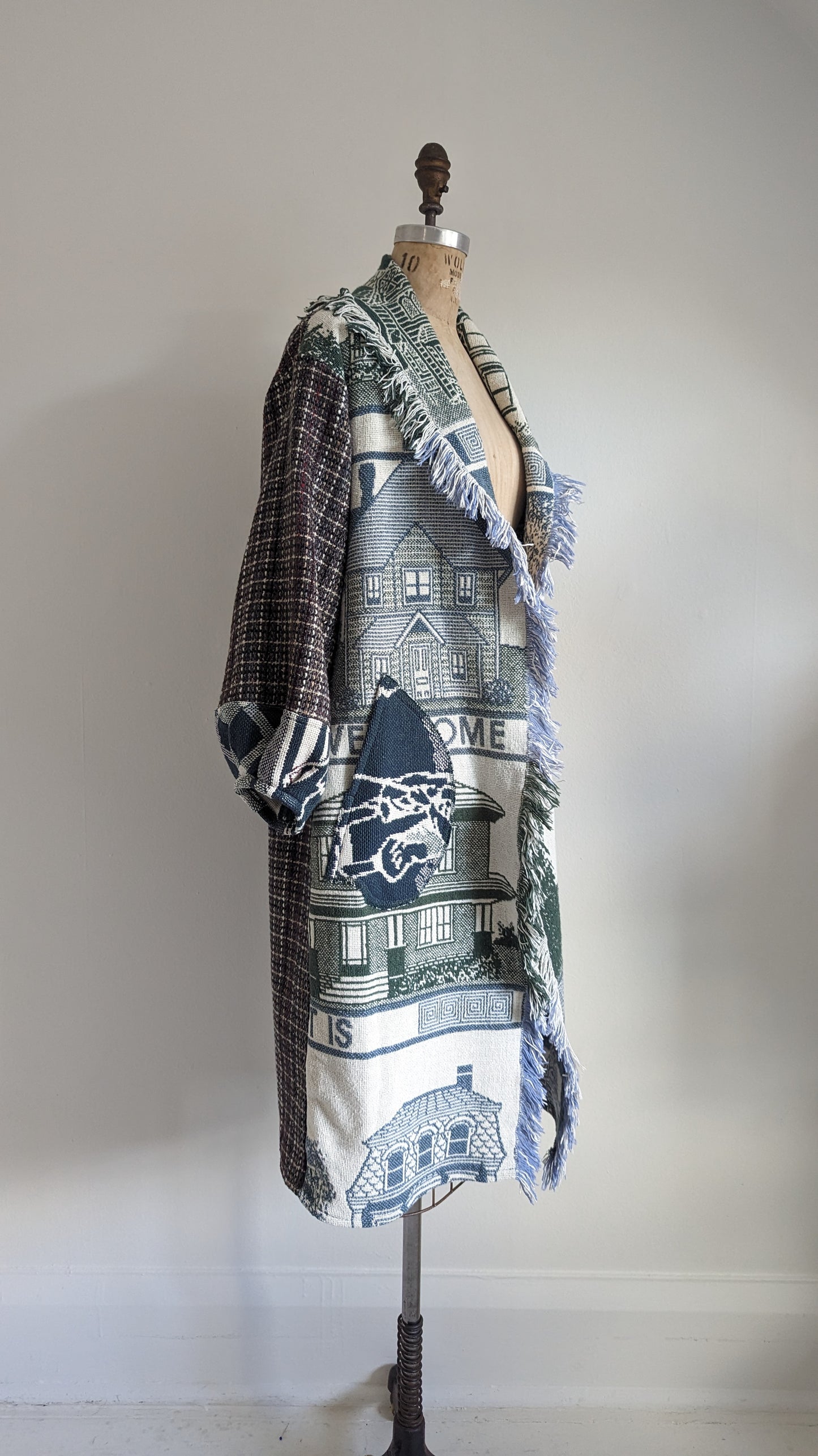Vivianne Duster with Upcycled Cotton Throw Blanket Home Theme  Size S/M #VIVT11