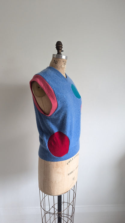 Abstract Art Patched Upcycled Cashmere Vest Size S/M #ARTV14