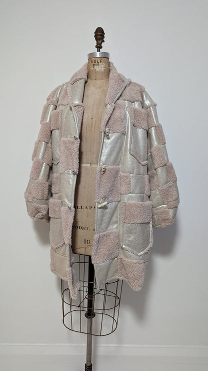 One of a Kind Vivianne Duster with Upcycled Faux Fur Checkerboard Size XL/2X #VIVW17