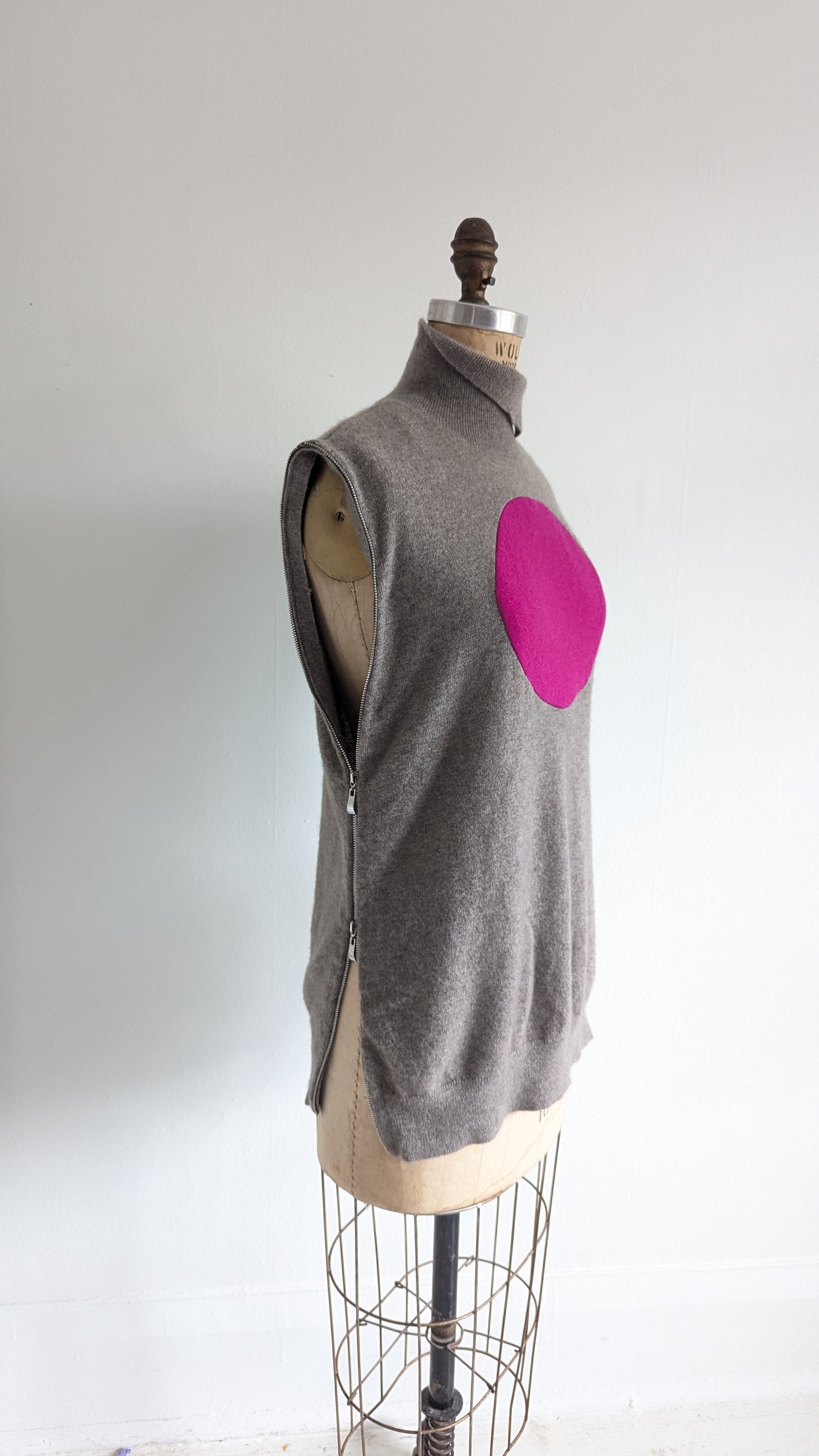 Abstract Art Patched Upcycled Neiman Marcus Cashmere Vest Size L/XL #ARTV9