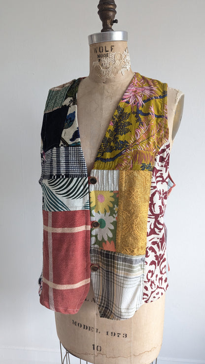 Margo Vest with Patchworked Upcycled Textiles M/L #MARGOV9