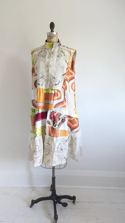 Carrie Dress - One of a Kind Upcycled & Vintage Cotton & Linen & Cut Lace Size L/XL #CAR12