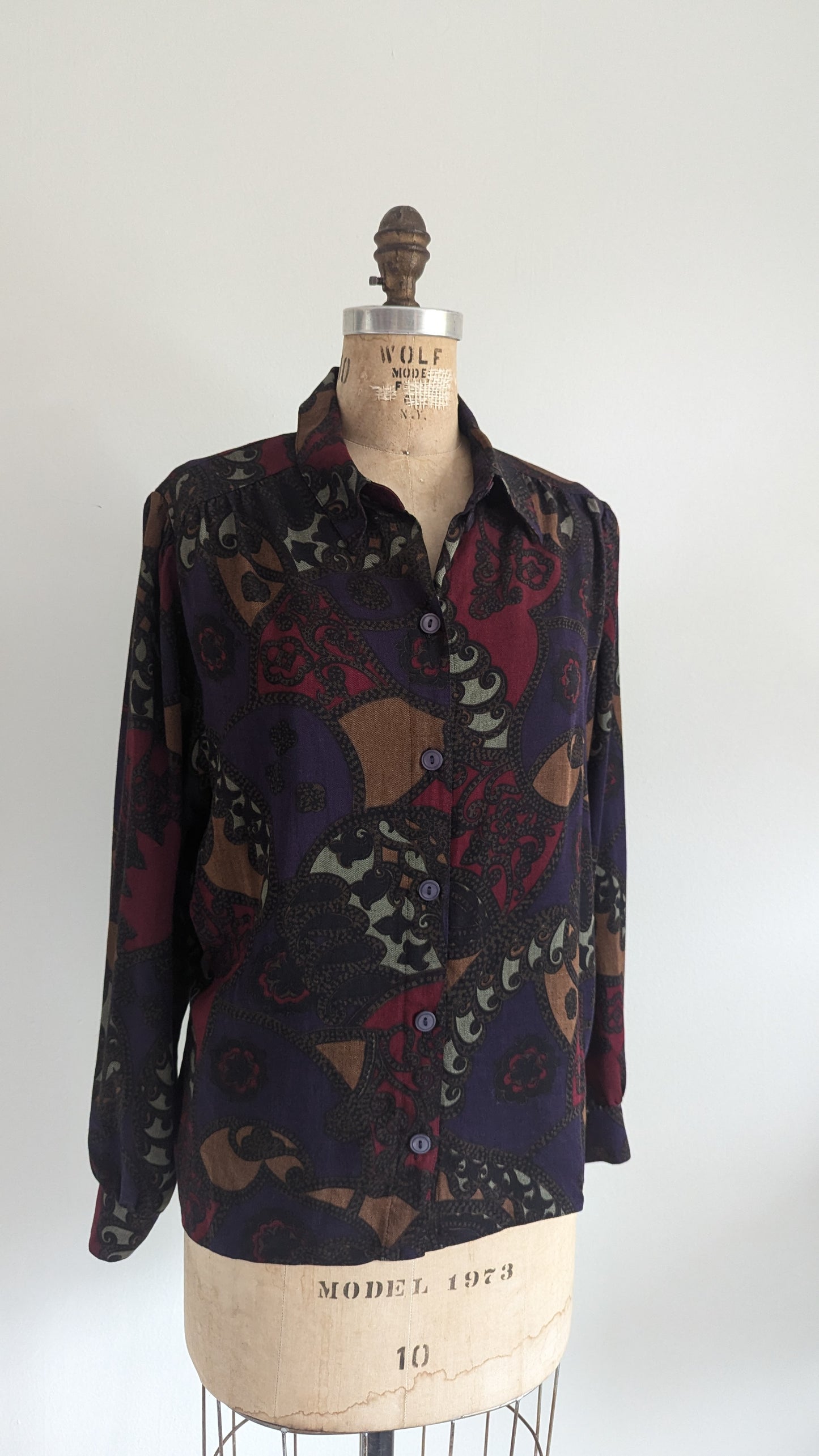 Vintage Paisley Buttondown Blouse Size L #VIN19