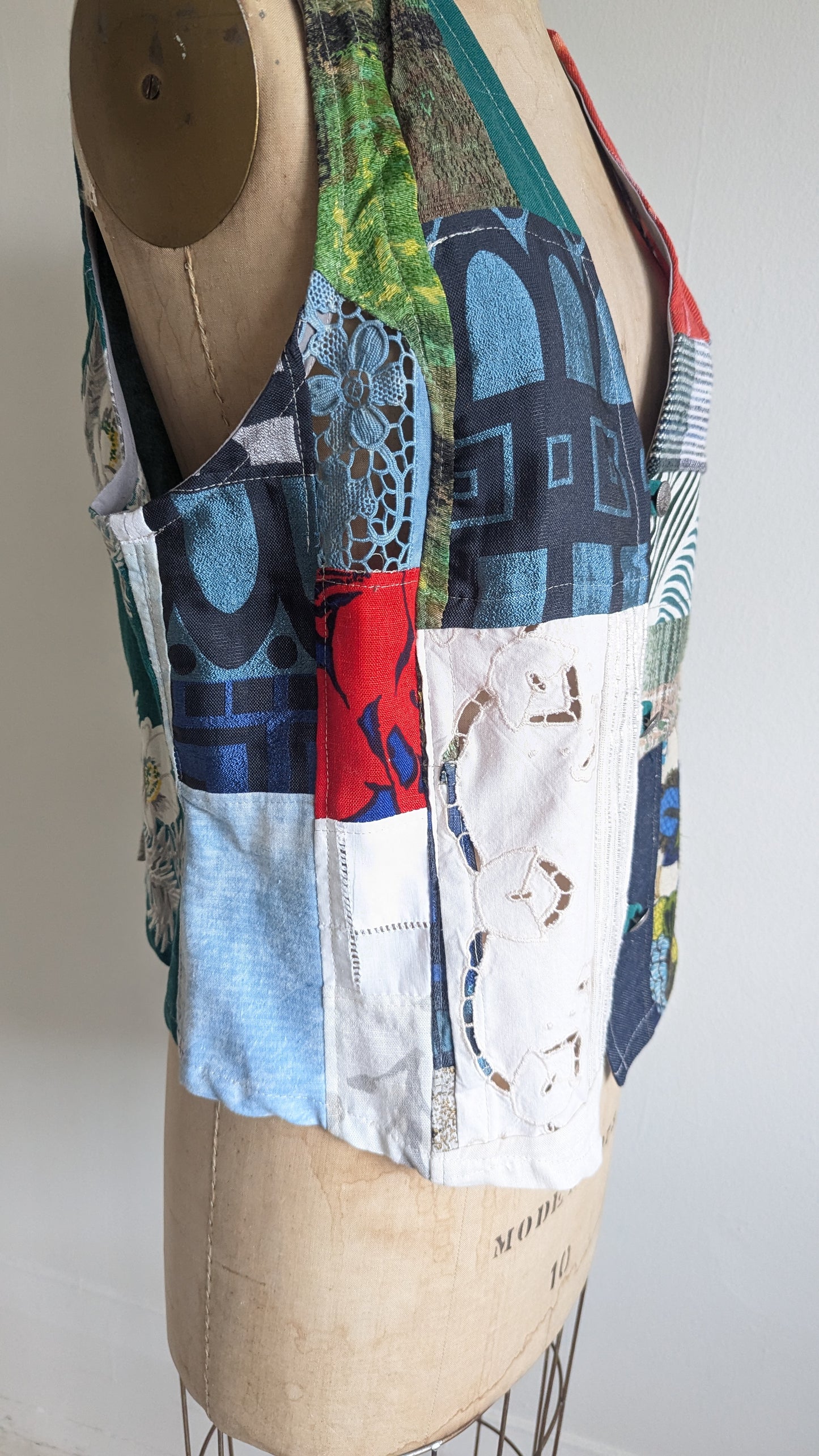 Margo Vest with Patchworked Upcycled Textiles M/L #MARGOV12