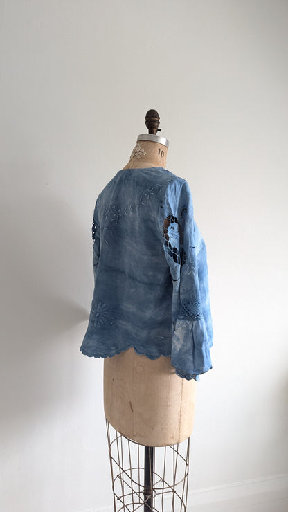 Chloe Top with Vintage Embroidered Cotton Naturally Indigo Dyed Size M #CHL11