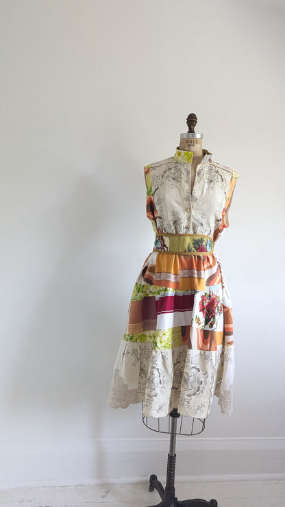 Carrie Dress - One of a Kind Upcycled & Vintage Cotton & Linen & Cut Lace Size L/XL #CAR12