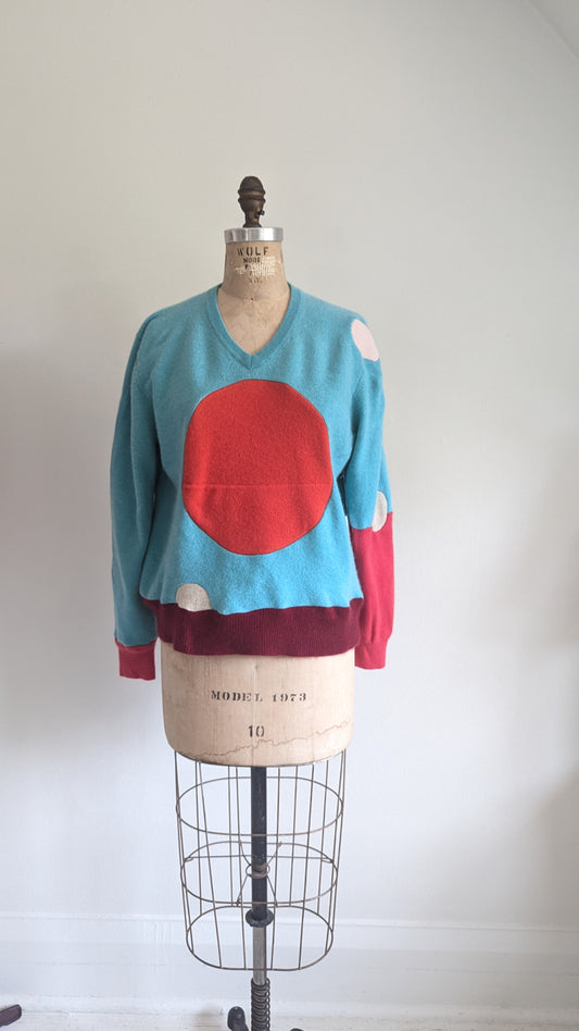 Abstract Art Patched Upcycled Cashmere Sweater Size M #ART5