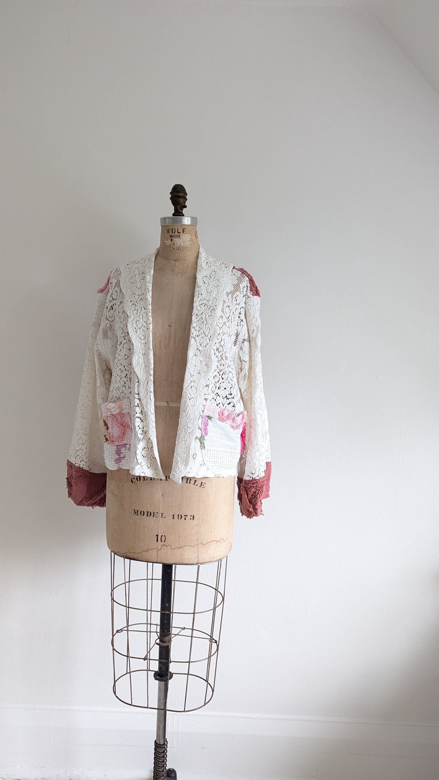 Vivianne Cropped Jacket with Upcycled Vintage Chenille Patchworked Size M/L #VIVCH5