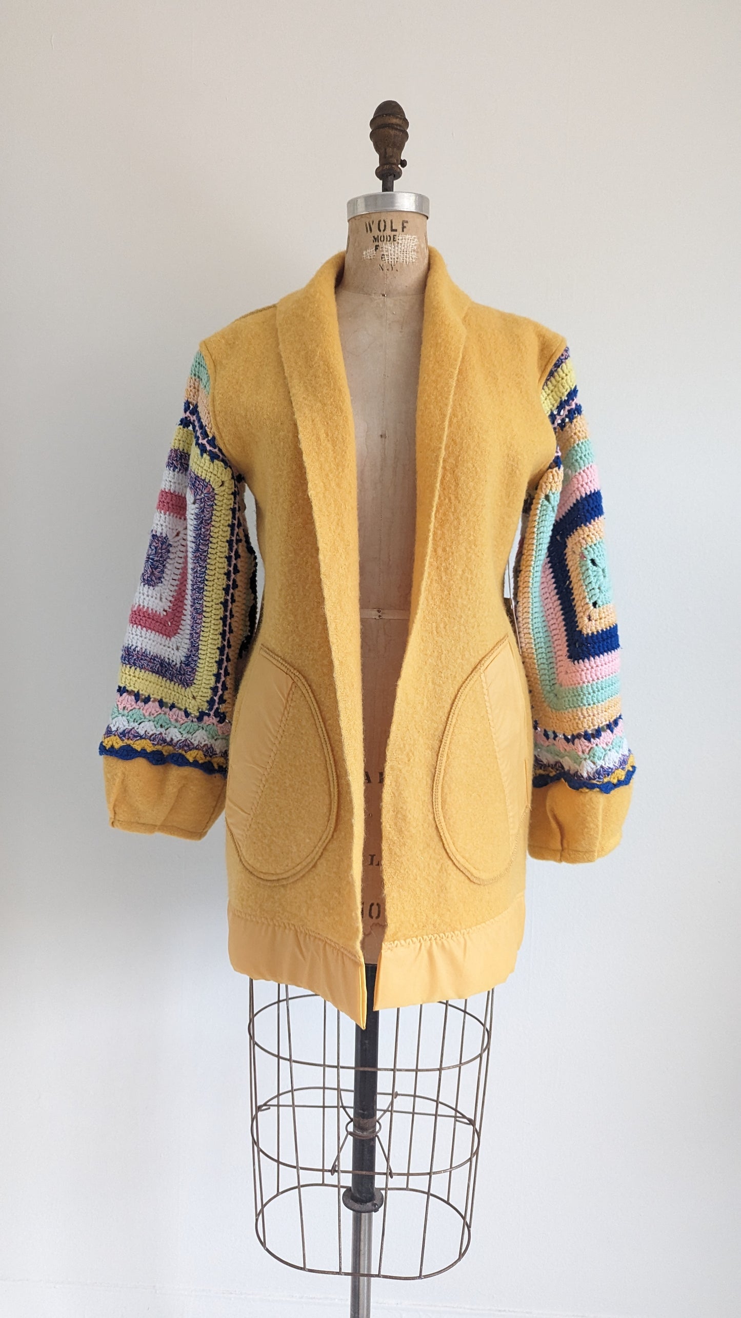 Vivianne Jacket with Upcycled Vintage Wool & Crocheted Sleeves Size XS/S  #VIVW25