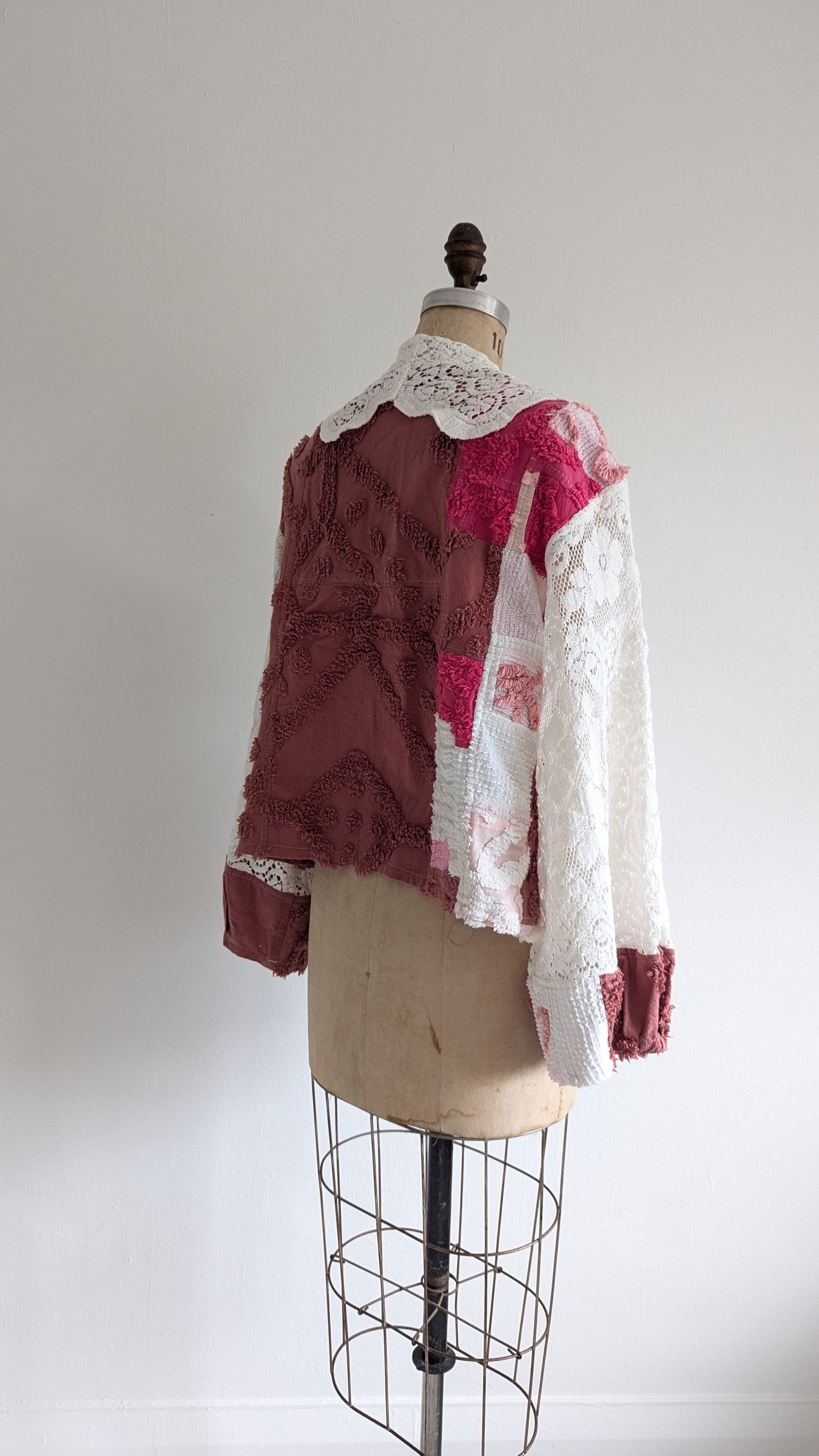 Vivianne Cropped Jacket with Upcycled Vintage Chenille Patchworked Size M/L #VIVCH5