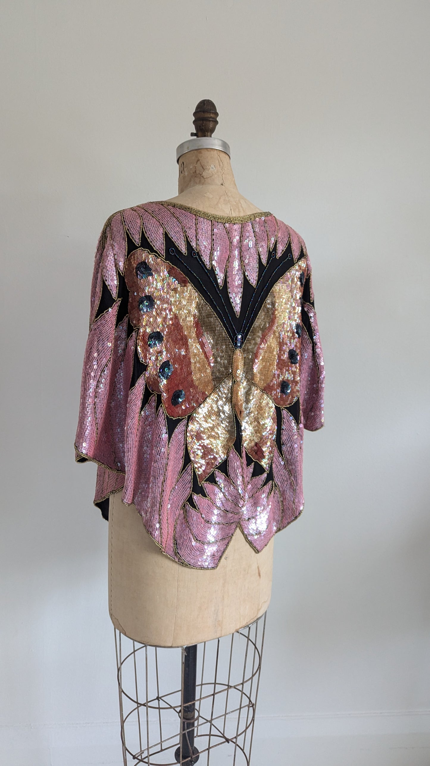 Vintage Beaded Butterfly Top Size M/L #VIN20