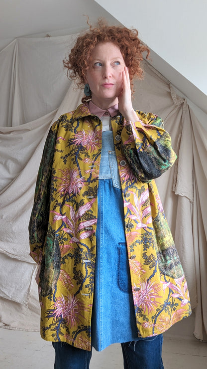 Inga Jacket with Vintage Barkcloth and Upcycled Cotton M/L #INGA6