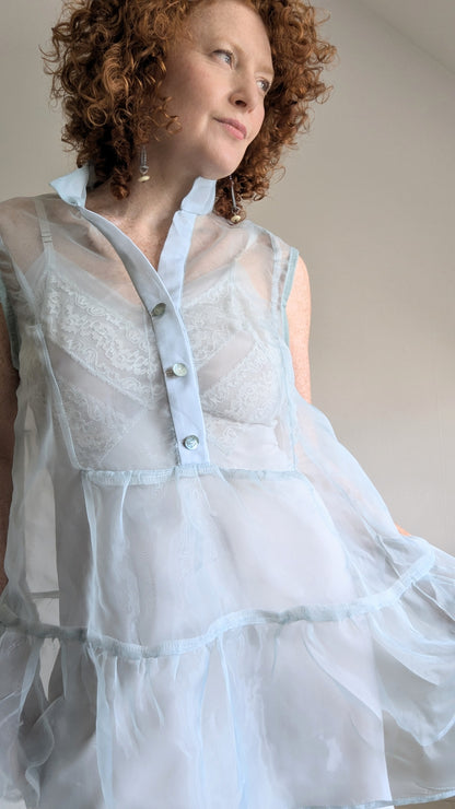 Carrie Dress - One of a Kind Upcycled & Vintage Sheer Mini Dress Size L/XL #CAR7