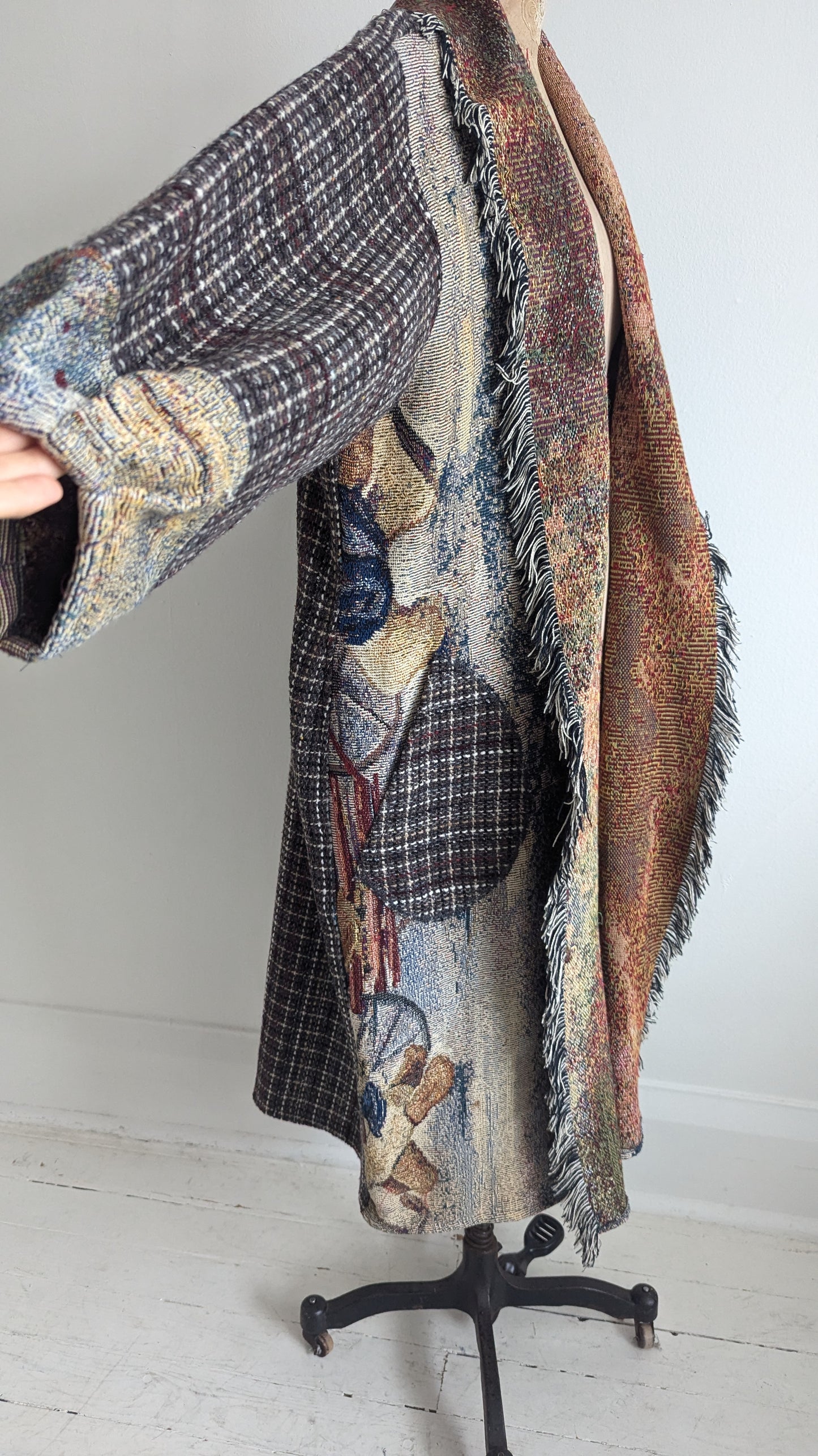 Vivianne Duster with Upcycled Throw Blanket & Tweed Size XL/2X #VIVC16