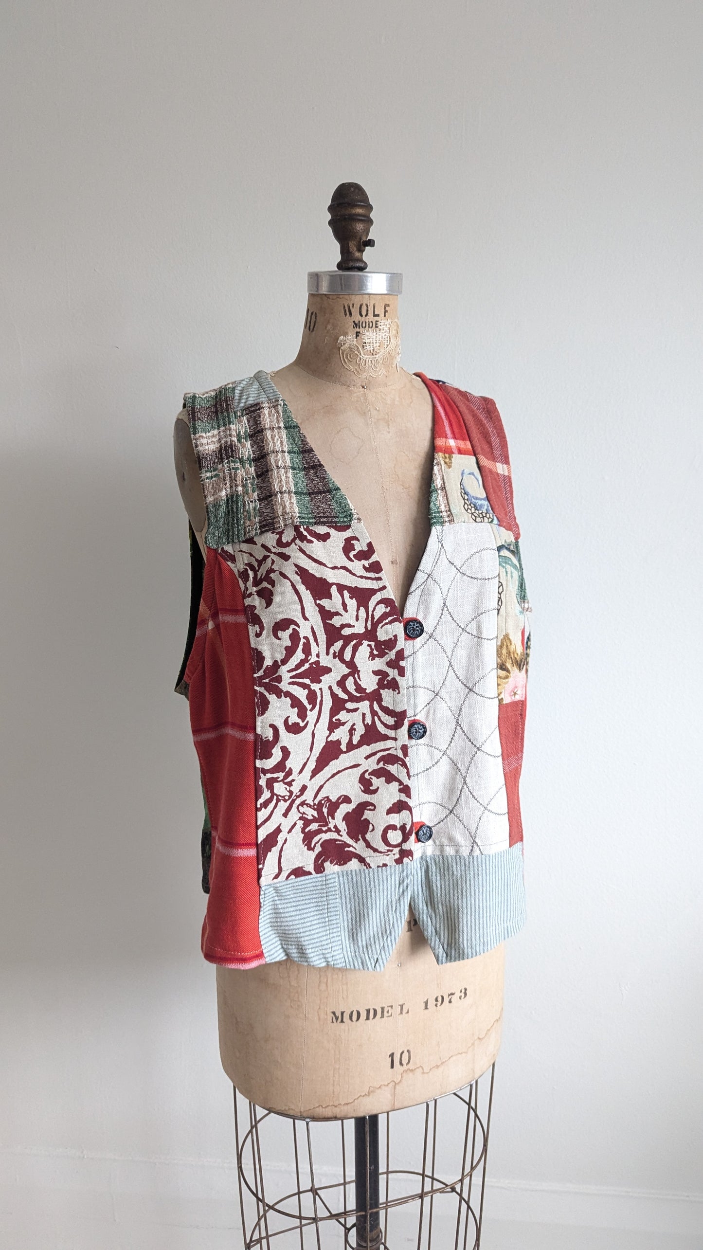 Margo Vest with Patchworked Upcycled Textiles XL/2X #MARGOV13