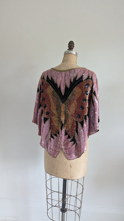 Vintage Beaded Butterfly Top Size M/L #VIN20