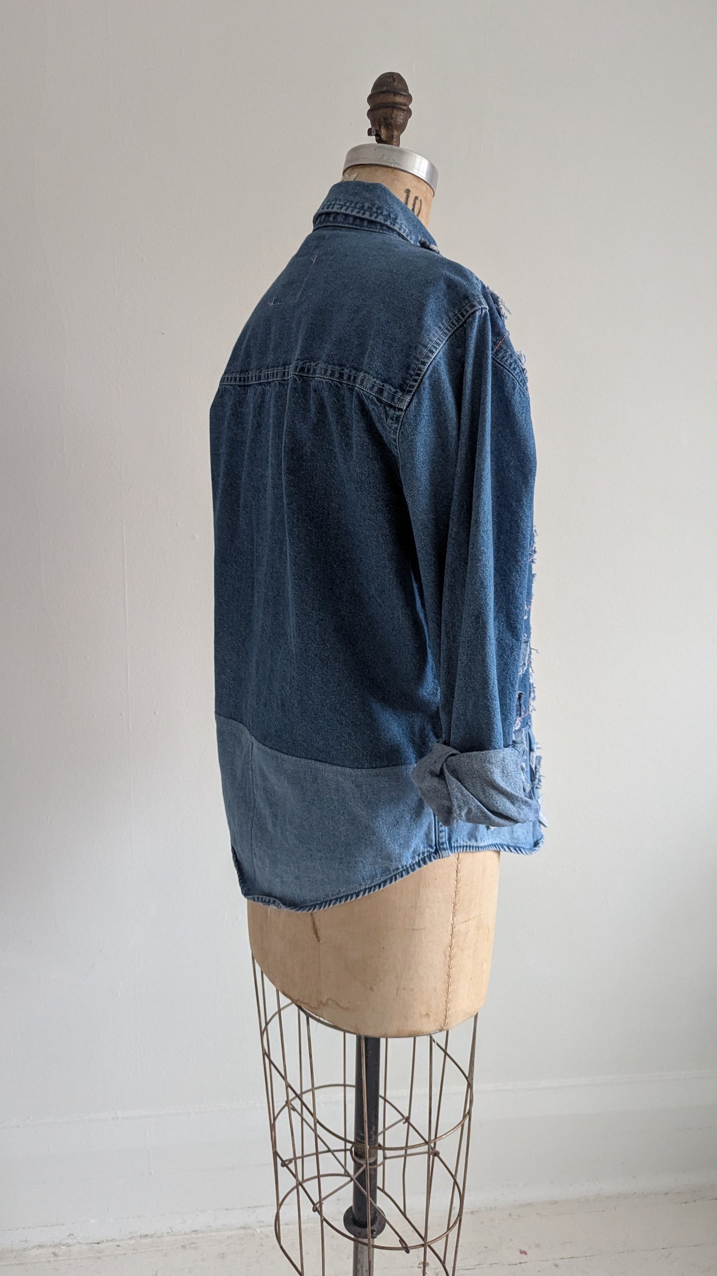 Upcycled Modern Workwear Denim Shirt - Square Series Size L #DEN9