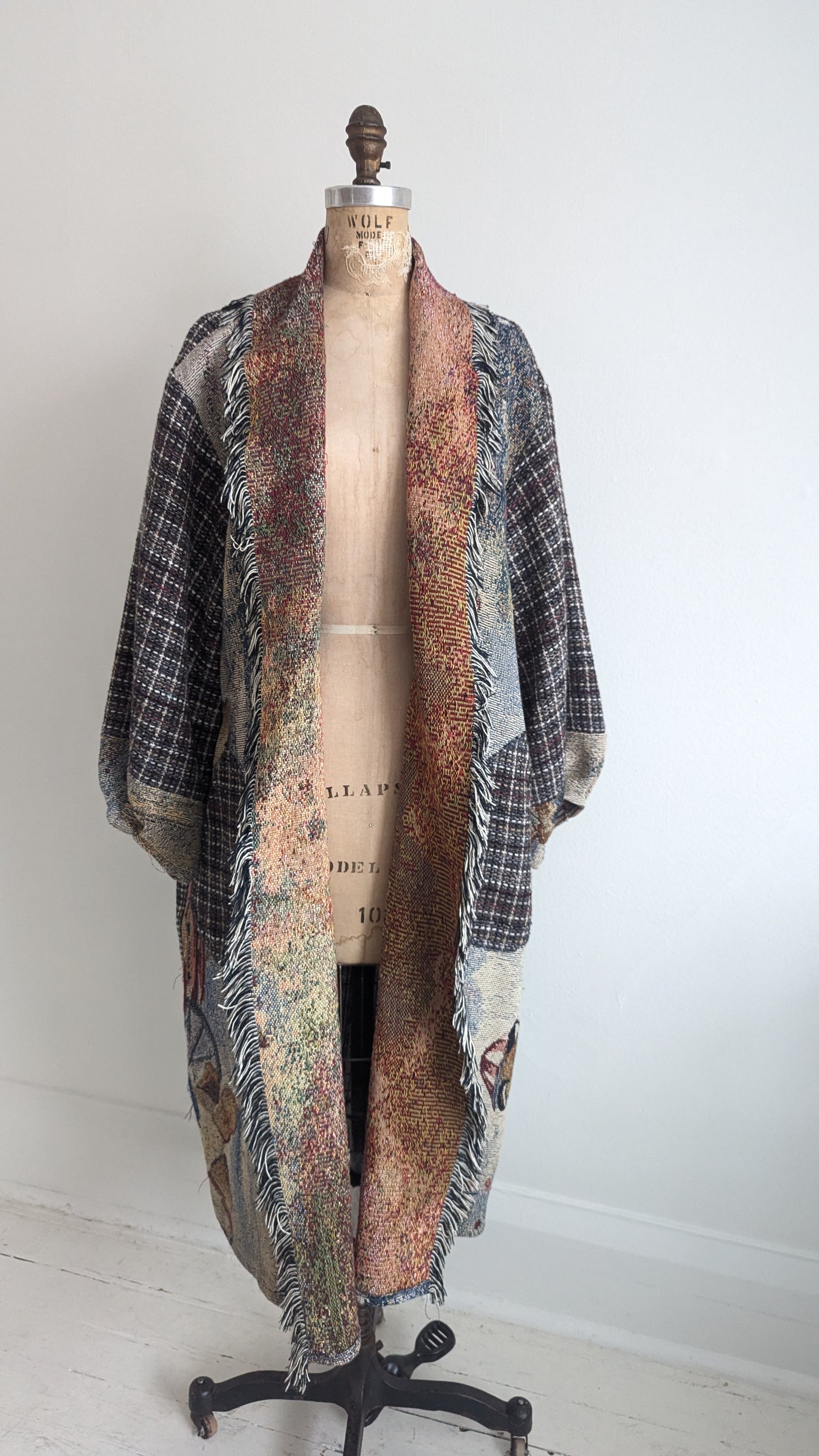 Vivianne Duster with Upcycled Throw Blanket & Tweed Size XL/2X #VIVC16