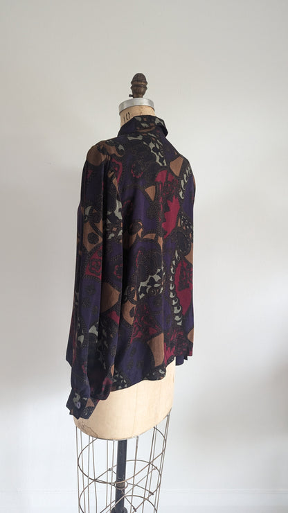 Vintage Paisley Buttondown Blouse Size L #VIN19