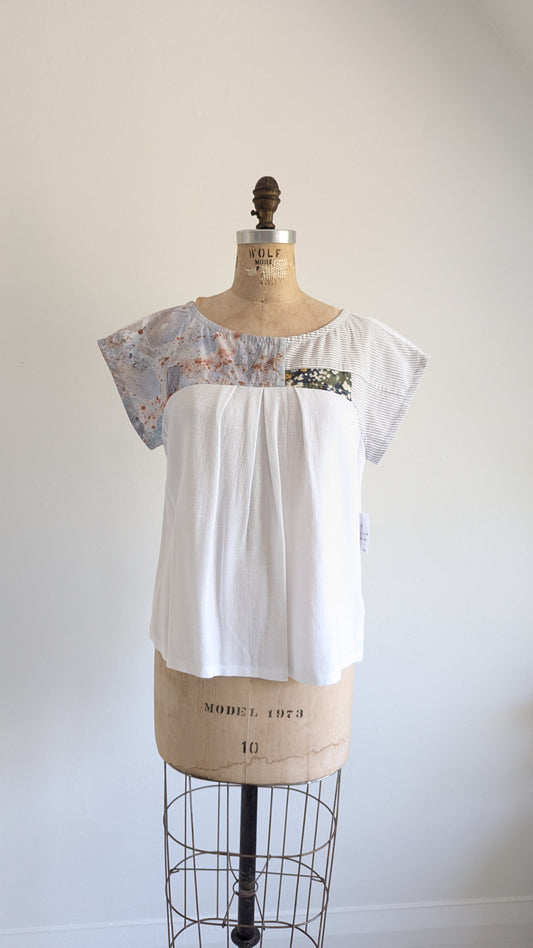 Peony Top - One of a Kind Upcycled Vintage Needlepoint, Cotton & Linen Size L #PEO19