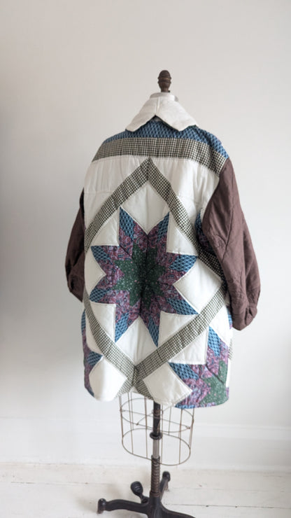 Vivianne Quilt Jacket Upcycled Hand stitched Quilt Size XL/2X #VIVQ2