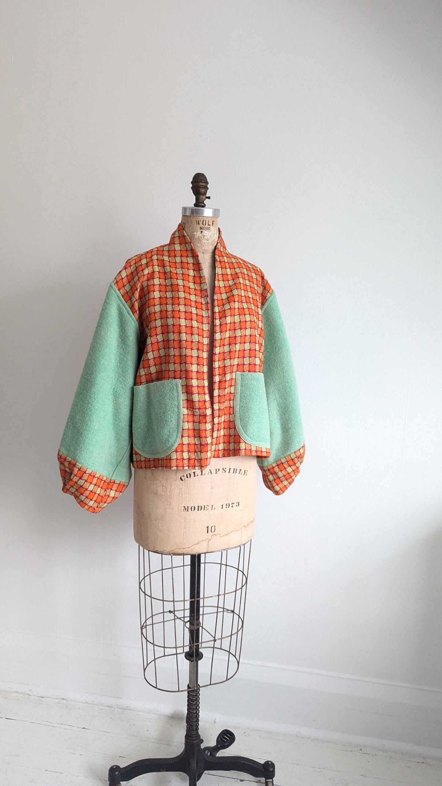 Vivianne Cropped Jacket with Upcycled Vintage and Deadstock Wool Blanket Size XL/2X & 2X/3X #VIVW16