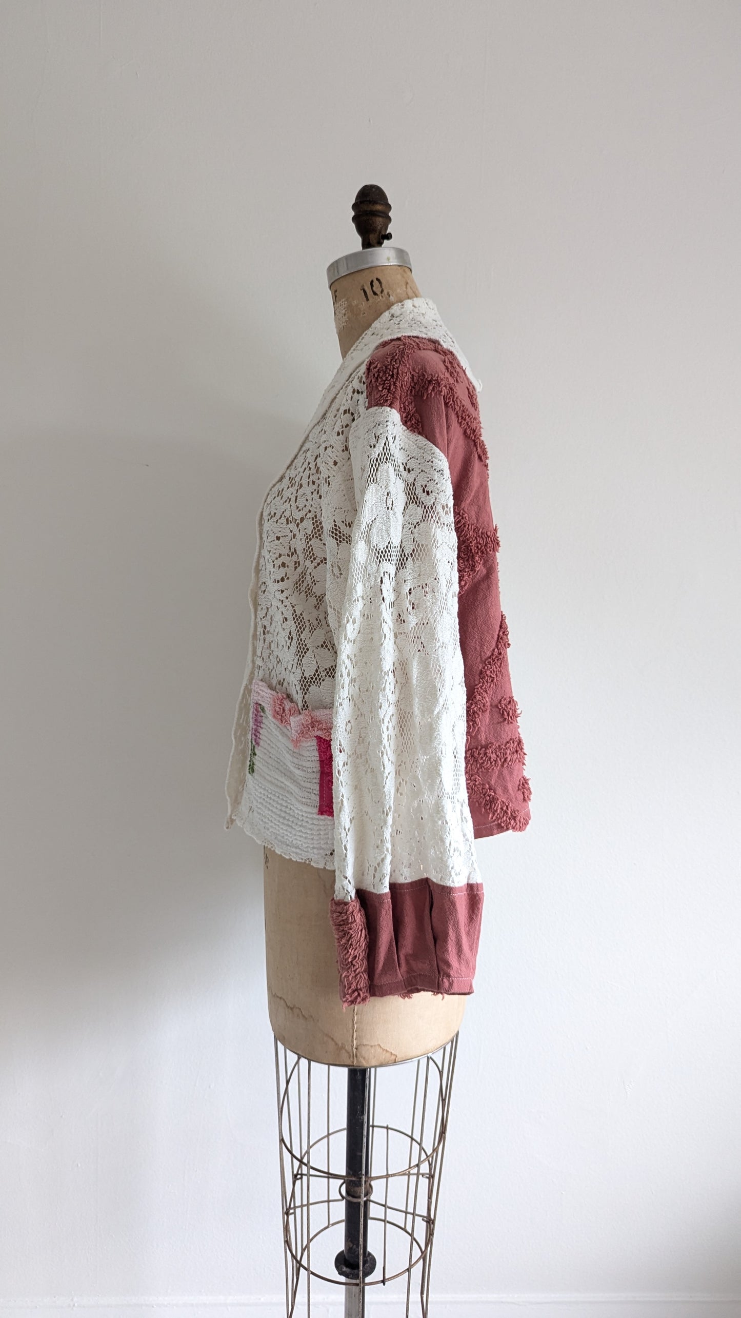 Vivianne Cropped Jacket with Upcycled Vintage Chenille Patchworked Size M/L #VIVCH5