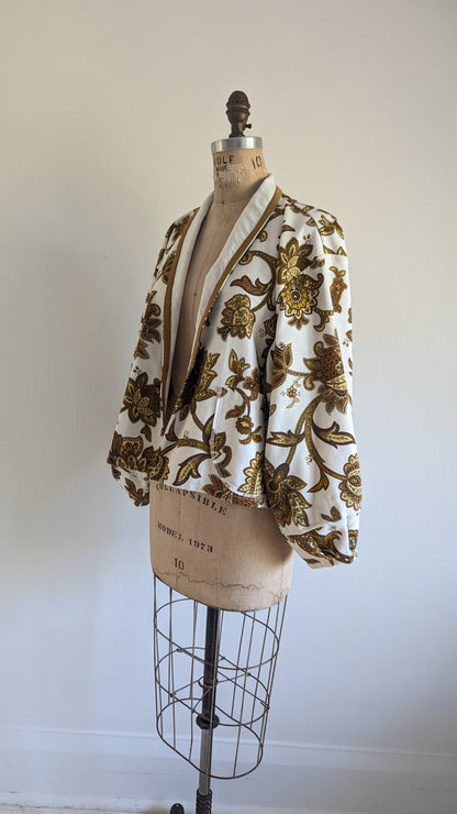 Vivianne Cropped Jacket with Upcycled Vintage Lined Drapery Size 2X/3X #VIVC30