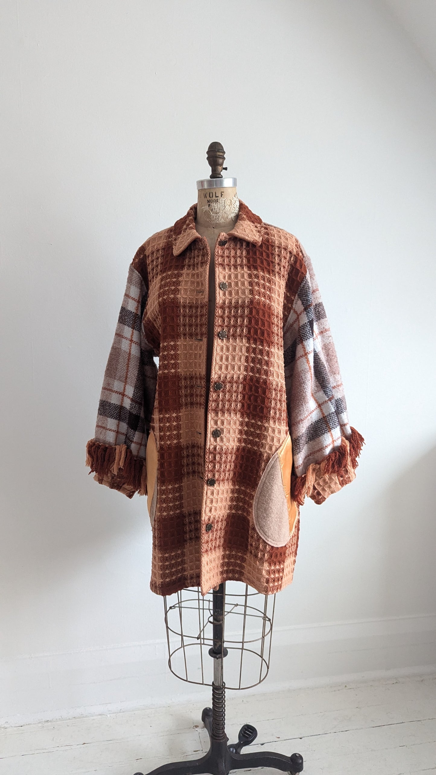 Inga Jacket with Upcycled Vintage Wool & Woven Blankets XL/2X #INGA11