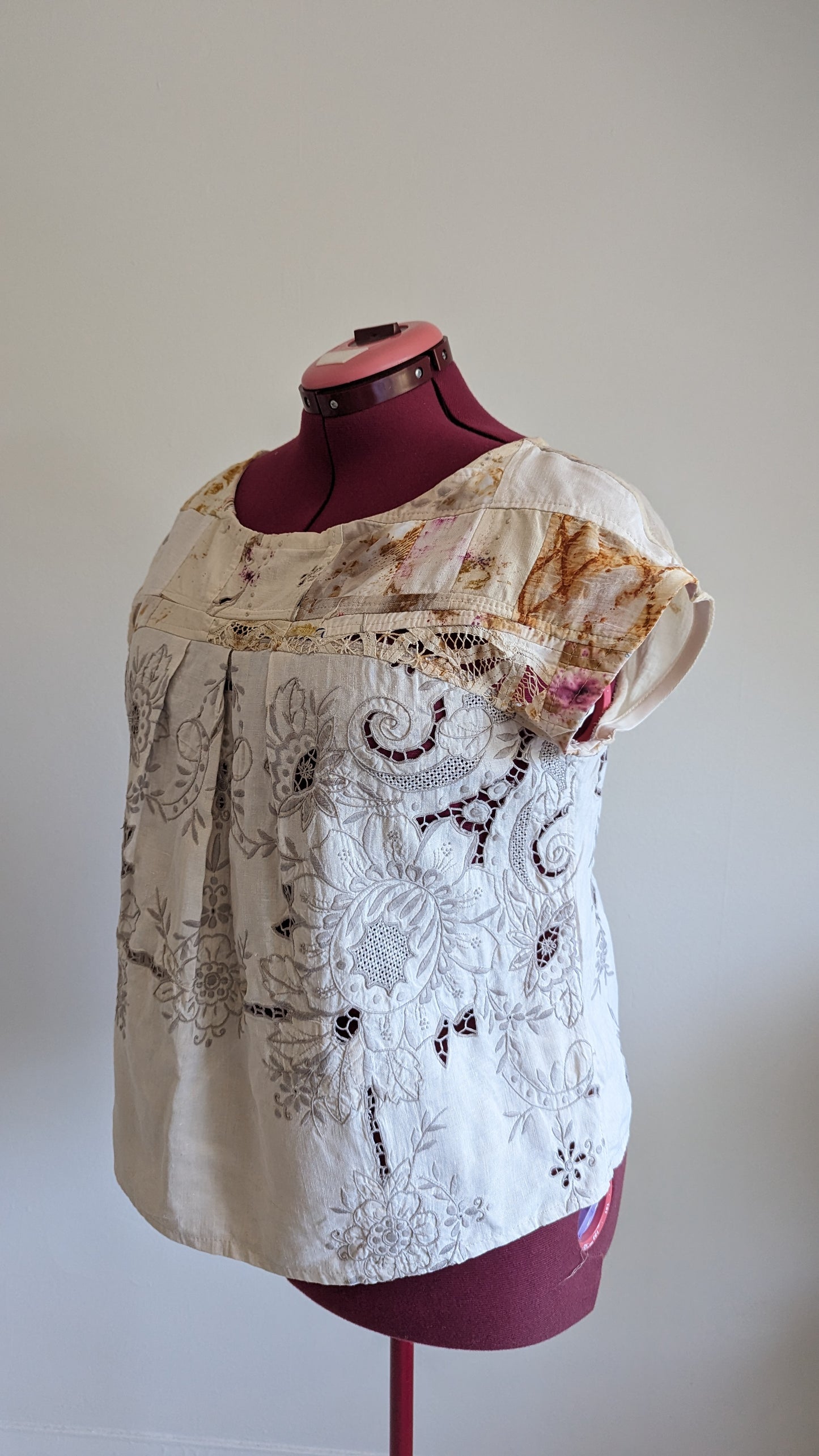 Peony Top - One of a Kind Naturally Dyed Upcycled Cotton/Linen Size XL #PEO5