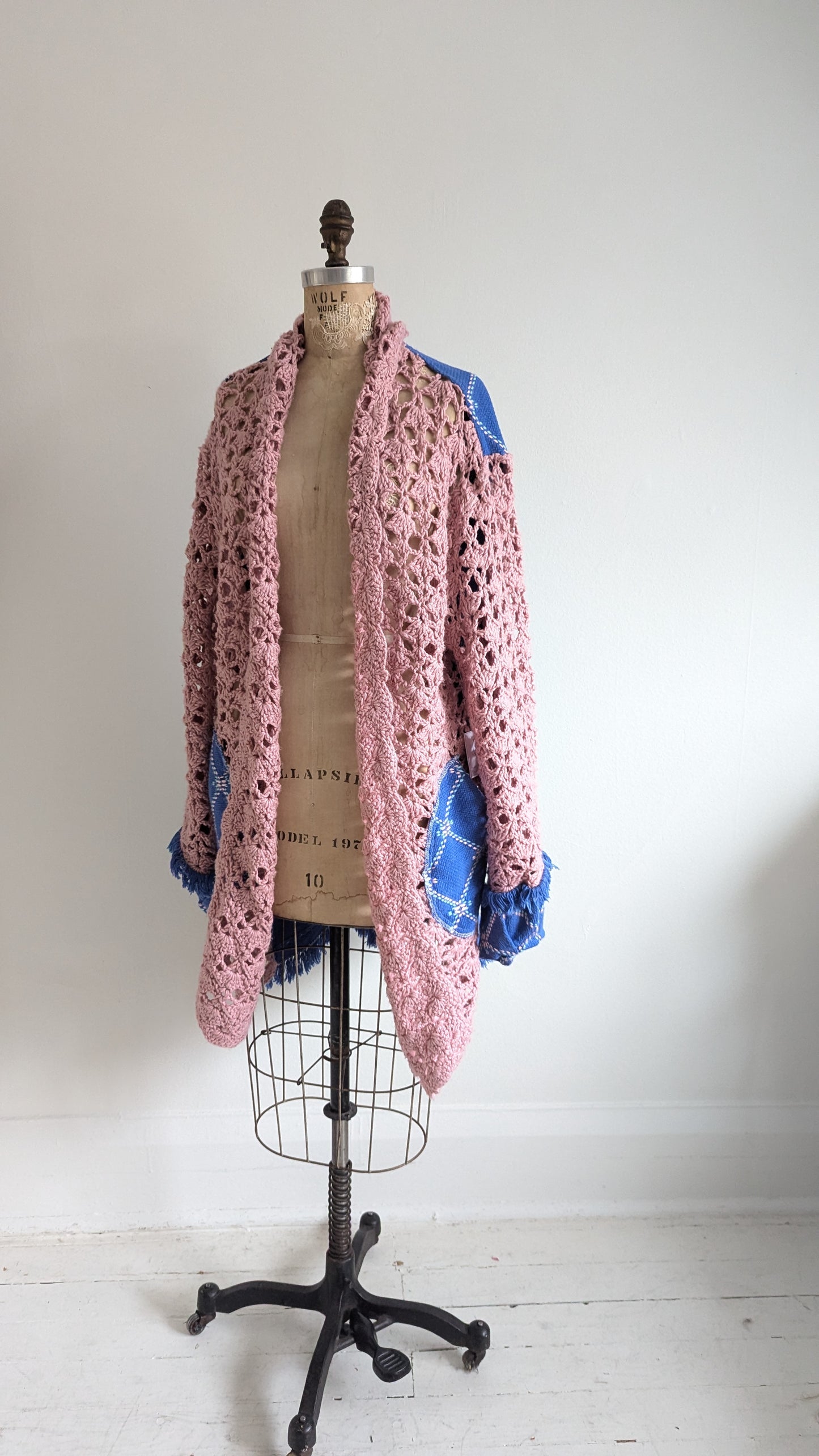 Vivianne Cropped Jacket with Upcycled Afghan and Throw Blanket Size XL/2X Tall #VIVA1