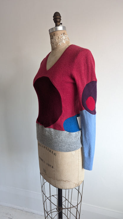 Abstract Art Patched Upcycled Cashmere Sweater XS/S #ART12